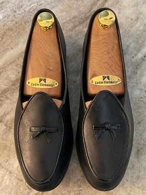 Belgian Shoes Travelette Slipper Black Calf Leather Loafer 6 Flats Bow